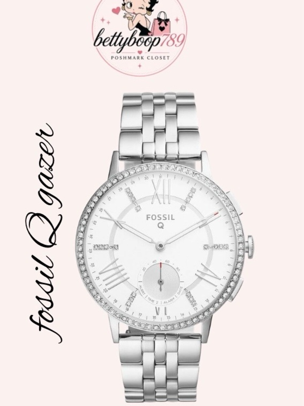 Fossil Silver Tone Crystal-Accent Bracelet Watch